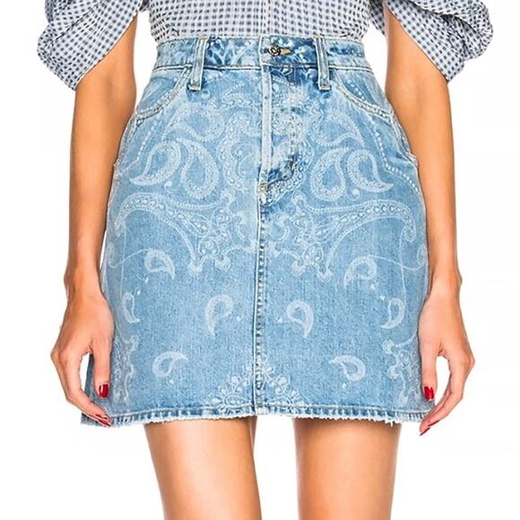 JONATHAN SIMKHAI Light Indigo Paisley Print Denim Skirt Size 27 Western Cowgirl - Picture 1 of 9